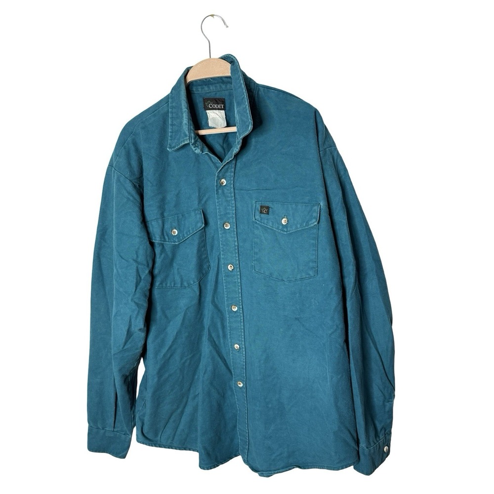 Vintage Codet Heavy Flannel Long Sleeve‎ Shirt Mens L XL Button Up Cotton teal